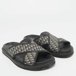 Pre Owned Dior Blue Canvas and Leather Alias Slide Sandals Size 42.5