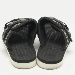 Pre Owned Dior Navy Blue/Black Oblique Canvas Alpha Flat Slide Sandals Size 48