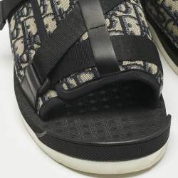 Pre Owned Dior Navy Blue/Black Oblique Canvas Alpha Flat Slide Sandals Size 48