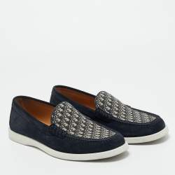 Pre Owned Dior Navy Blue Canvas and Suede Granville Loafers Size 42