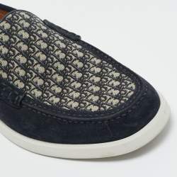 Pre Owned Dior Navy Blue Canvas and Suede Granville Loafers Size 42