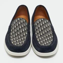 Pre Owned Dior Navy Blue Canvas and Suede Granville Loafers Size 42