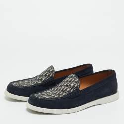 Pre Owned Dior Navy Blue Canvas and Suede Granville Loafers Size 42