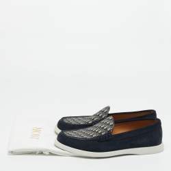 Pre Owned Dior Navy Blue Canvas and Suede Granville Loafers Size 42