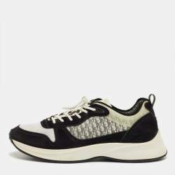 Pre Owned Dior Black/White Suede and Oblique Mesh Runner B25 Lace Up Sneakers Size 46
