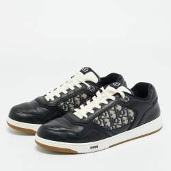 Pre Owned Dior Black Jacquard and Leather b27 Lace Up Sneakers Size 46