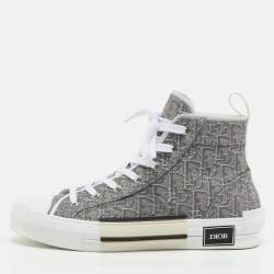 Pre Owned Dior Grey/White Oblique Jacquard B23 High Top Sneakers Size 42
