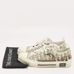 Pre Owned Dior White/Black Oblique Mesh and Rubber B23 Low Top Sneakers Size 42