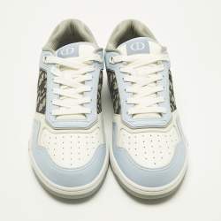 Pre Owned Dior Blue/White Leather and Oblique Fabric B27 Low Top Sneakers Size 42