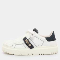 Pre Owned Dior White/Navy Blue Leather and Rubber Dior ID Lace Up Sneakers Size 40