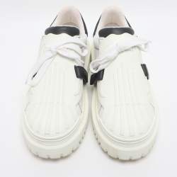 Pre Owned Dior White/Navy Blue Leather and Rubber Dior ID Lace Up Sneakers Size 40