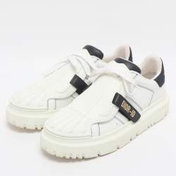 Pre Owned Dior White/Navy Blue Leather and Rubber Dior ID Lace Up Sneakers Size 40