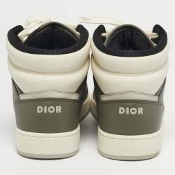 Pre Owned Christian Dior Green/Beige Leather and Canvas B27 High Top Sneakers Size 41.5