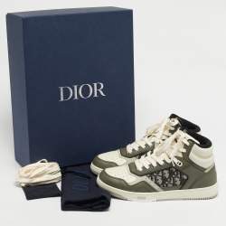 Pre Owned Christian Dior Green/Beige Leather and Canvas B27 High Top Sneakers Size 41.5