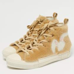 Pre Owned Dior Beige Leather and Shearling Fur B23 High Top Sneakers Size 42