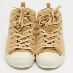 Pre Owned Dior Beige Leather and Shearling Fur B23 High Top Sneakers Size 42