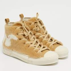 Pre Owned Dior Beige Leather and Shearling Fur B23 High Top Sneakers Size 42