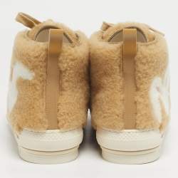 Pre Owned Dior Beige Leather and Shearling Fur B23 High Top Sneakers Size 42