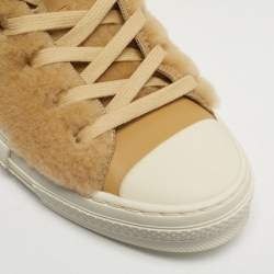 Pre Owned Dior Beige Leather and Shearling Fur B23 High Top Sneakers Size 42