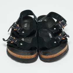 Pre Owned Dior X Birkenstock Milano Black Suede Buckle Slingback Sandals Size 42
