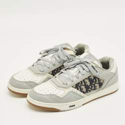 Pre Owned Dior B27 Size 44 Grey/White Leather and Oblique Fabric B27 Low Top Sneakers