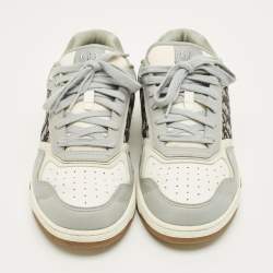 Pre Owned Dior B27 Size 44 Grey/White Leather and Oblique Fabric B27 Low Top Sneakers