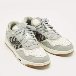Pre Owned Dior B27 Size 44 Grey/White Leather and Oblique Fabric B27 Low Top Sneakers