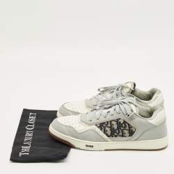 Pre Owned Dior B27 Size 44 Grey/White Leather and Oblique Fabric B27 Low Top Sneakers