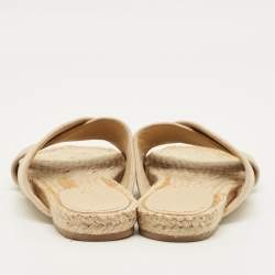 Pre Owned Dior Granville Size 40.5 Beige Canvas Crisscross Flat Slide