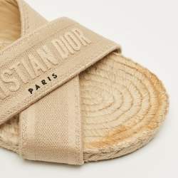 Pre Owned Dior Granville Size 40.5 Beige Canvas Crisscross Flat Slide