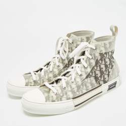 مملوكة مسبقًا   حذاء رياضي ديورB23 مطاط وشبك مائل أبيض / رصاصي بعنق طويل مقاس 43