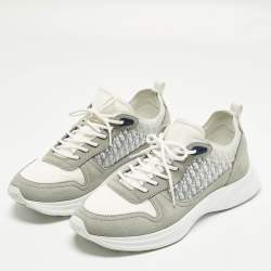 مملوكة مسبقًا حذاء رياضي ديور B25 قماش مائل رمادي منقوش ومخمل مقاس 46 بأربطة