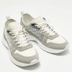 مملوكة مسبقًا حذاء رياضي ديور B25 قماش مائل رمادي منقوش ومخمل مقاس 46 بأربطة