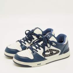 Pre Owned Dior B57 Size 45 White/Navy Blue Leather Dribble Lace Up Sneakers