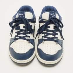 Pre Owned Dior B57 Size 45 White/Navy Blue Leather Dribble Lace Up Sneakers
