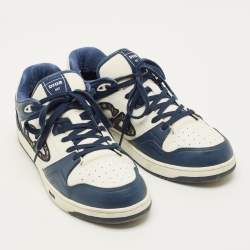 Pre Owned Dior B57 Size 45 White/Navy Blue Leather Dribble Lace Up Sneakers