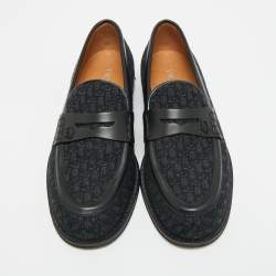 Pre Owned Dior Granville Size 40 Black Jacquard and Leather Loafers