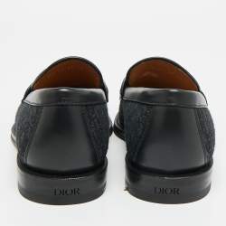 Pre Owned Dior Granville Size 40 Black Jacquard and Leather Loafers