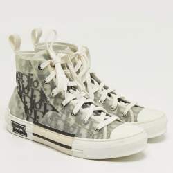 Pre Owned حذاء رياضي ديور ب23 قماش شبك مائل باللون الأبيض/الأسود ومطاط برقبة عالية مقاس 40