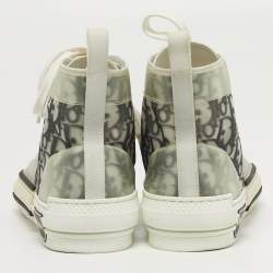 Pre Owned حذاء رياضي ديور ب23 قماش شبك مائل باللون الأبيض/الأسود ومطاط برقبة عالية مقاس 40