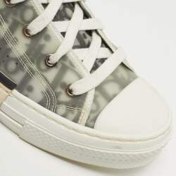 Pre Owned حذاء رياضي ديور ب23 قماش شبك مائل باللون الأبيض/الأسود ومطاط برقبة عالية مقاس 40