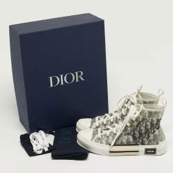 Pre Owned حذاء رياضي ديور ب23 قماش شبك مائل باللون الأبيض/الأسود ومطاط برقبة عالية مقاس 40