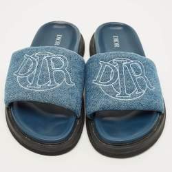 Pre Owned Dior Aqua Size 43 Blue Denim Slide Sandals