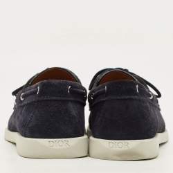 Pre Owned حذاء لوفرز ديور غرانفيل جاكار مائل أزرق بحري/بيج ومخمل برباط مقاس 44