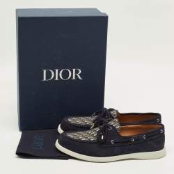 Pre Owned حذاء لوفرز ديور غرانفيل جاكار مائل أزرق بحري/بيج ومخمل برباط مقاس 44