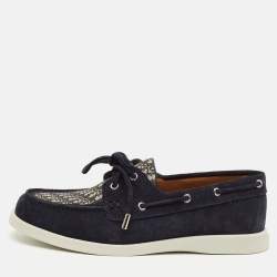 مملوكة مسبقًا Dior Granville Size 40 Navy Blue Oblique Canvas and Suede Boat Shoes
