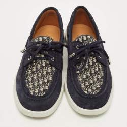 Pre Owned حذاء بوت ديو غرنفيل قماش مائل أزرق بحري ومخمل مقاس 40