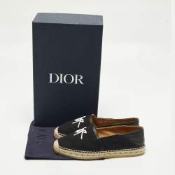 مملوكة مسبقًا حذاء إسبادريل ديور تطريز شعار مقاس 40 قماش أسود وجلد بدون كعب