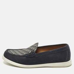مملوكة مسبقًا Dior Granville Size 41 Navy Blue Suede and Oblique Embroidered Canvas Loafers 
