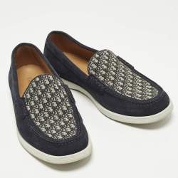 مملوكة مسبقًا حذاء لوفرز ديور جرانفيل شمواه أزرق بحري وتطريز مائل قماش مقاس 41